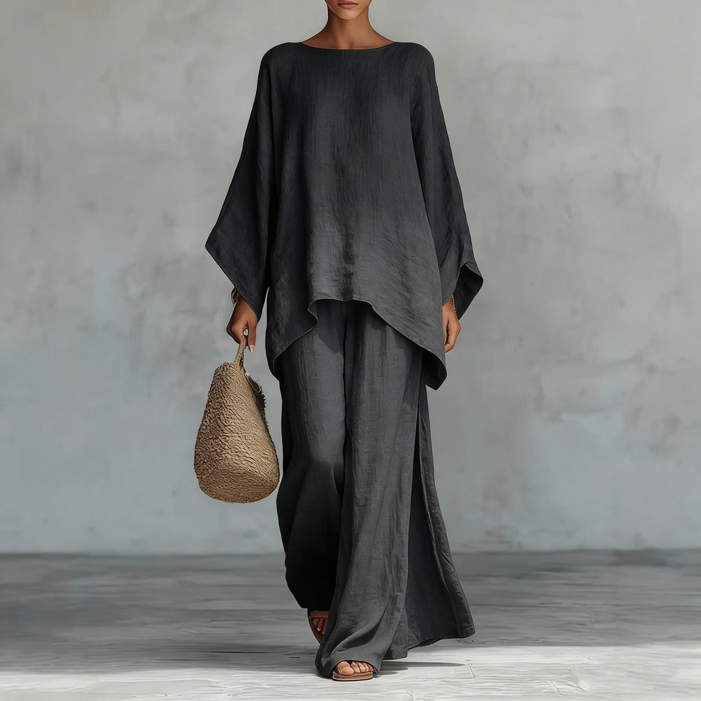 Minimalist Long-Sleeve Top & Wide-Leg Pants Set