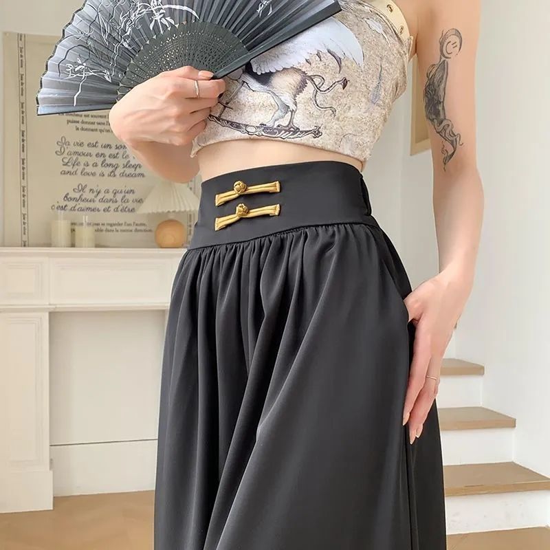 מכנסי משי קרח רחבים בגזרה גבוהה