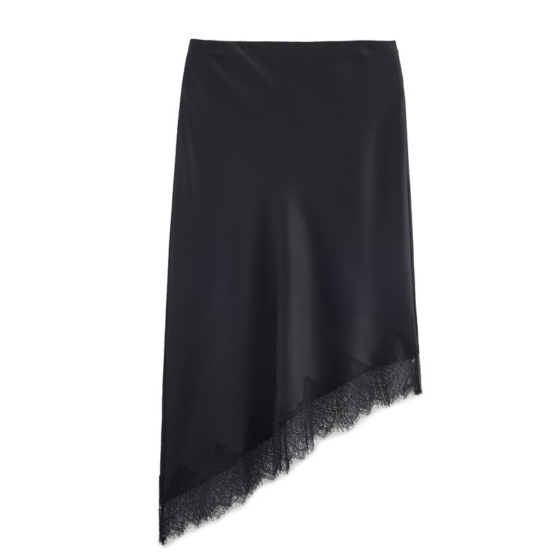 Striped Silk-Texture Half Skirt