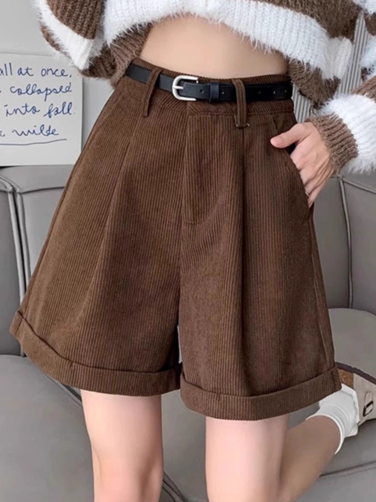 High-Waist Corduroy Shorts