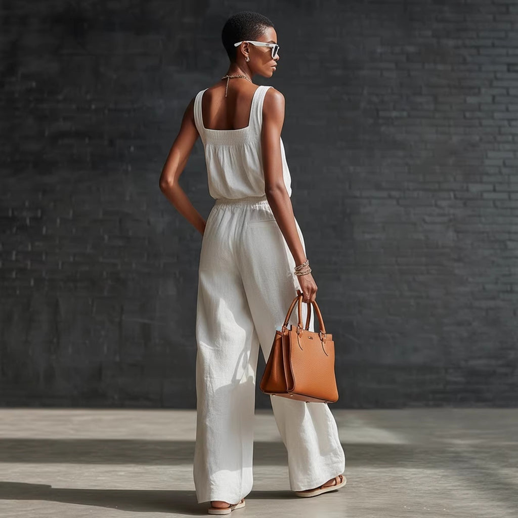 Sleeveless Off-Shoulder Top & Wide-Leg Pants Set