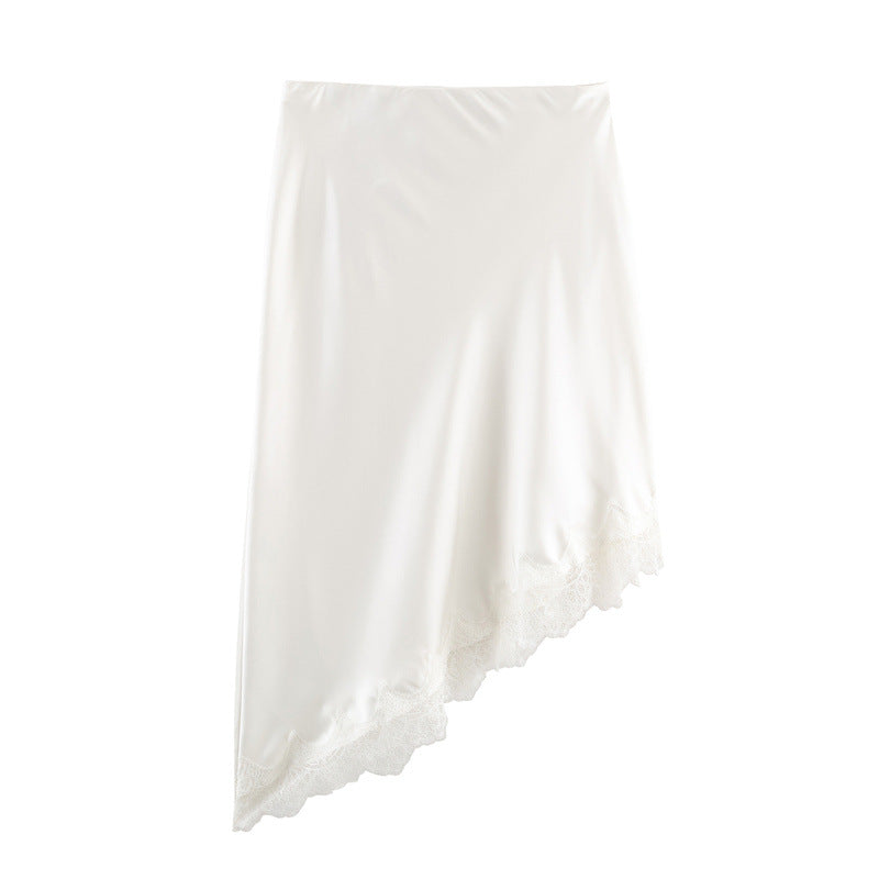 Striped Silk-Texture Half Skirt