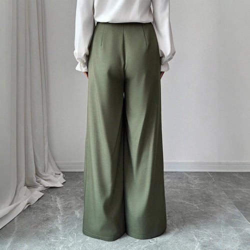 Asymmetric Pleated Solid-Color Pants