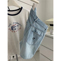 High-Waist Bow-Embroidered Denim Shorts