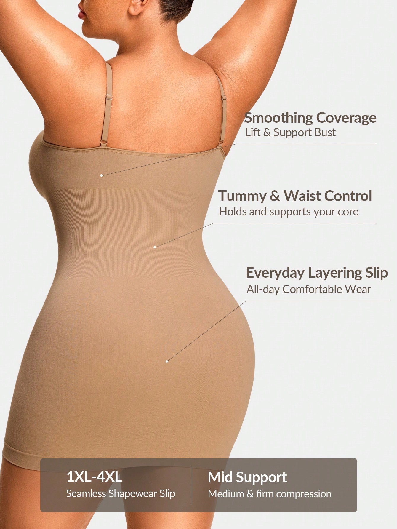 Firm Control Shapewear Slip Dress – Bust Support & Waist Curve Contour
