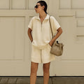 Solid-Color Casual Sweatshirt & Shorts Two-Piece Set