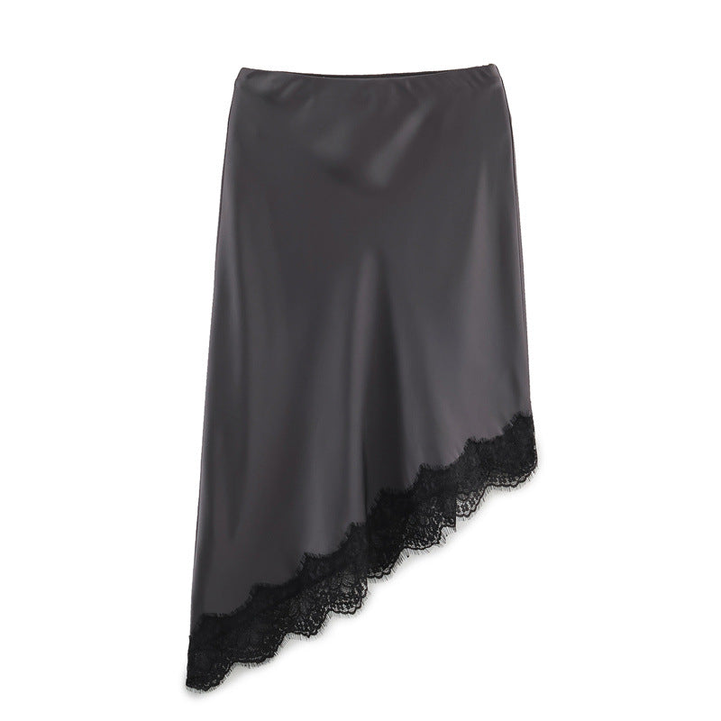 Striped Silk-Texture Half Skirt