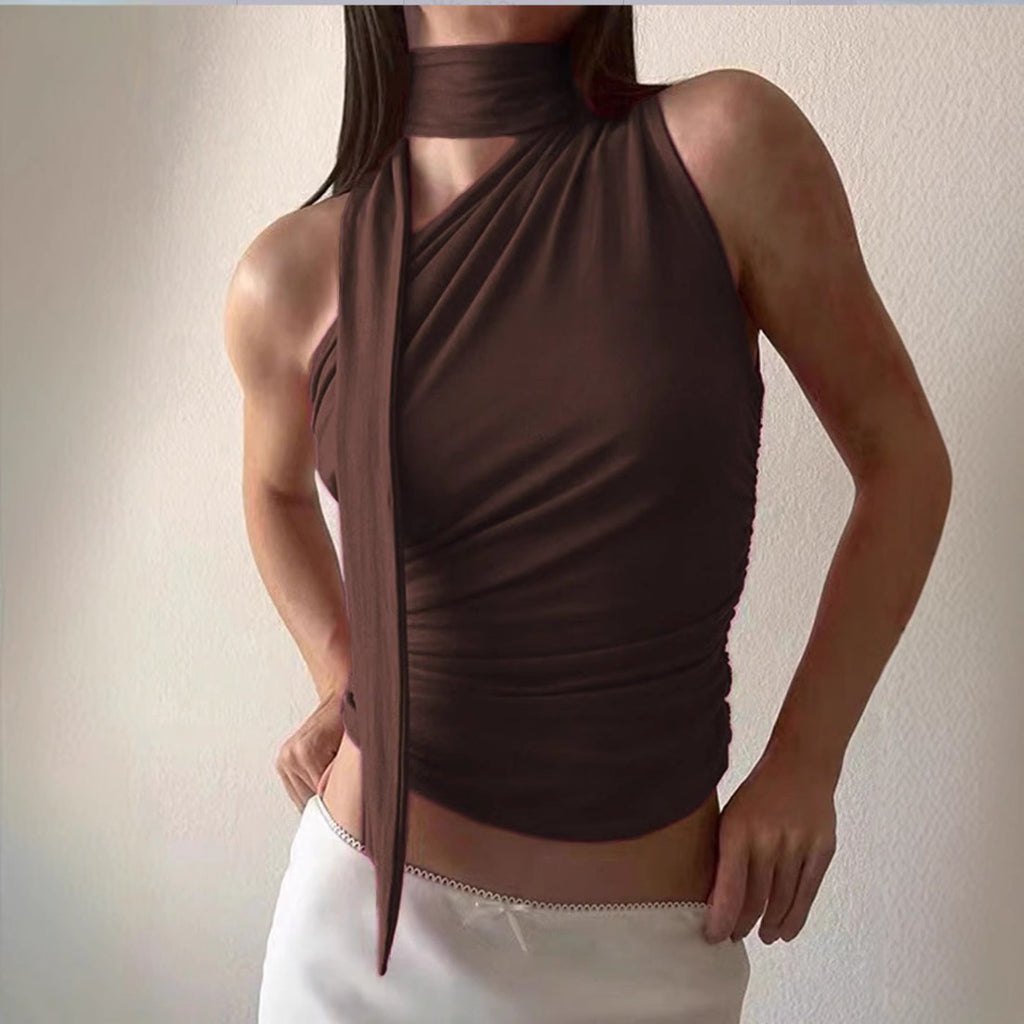 Off-Shoulder Lace-Up Sleeveless Top