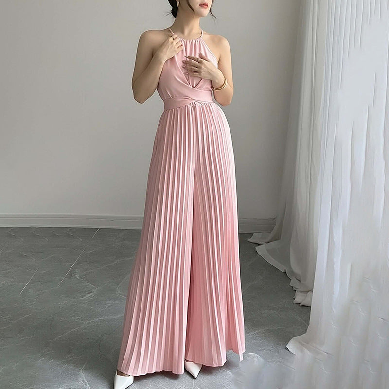 Elegant Solid Color Sleeveless High-Waist Wide-Leg Jumpsuit
