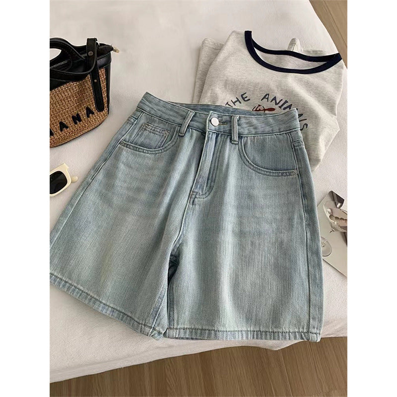 High-Waist Bow-Embroidered Denim Shorts