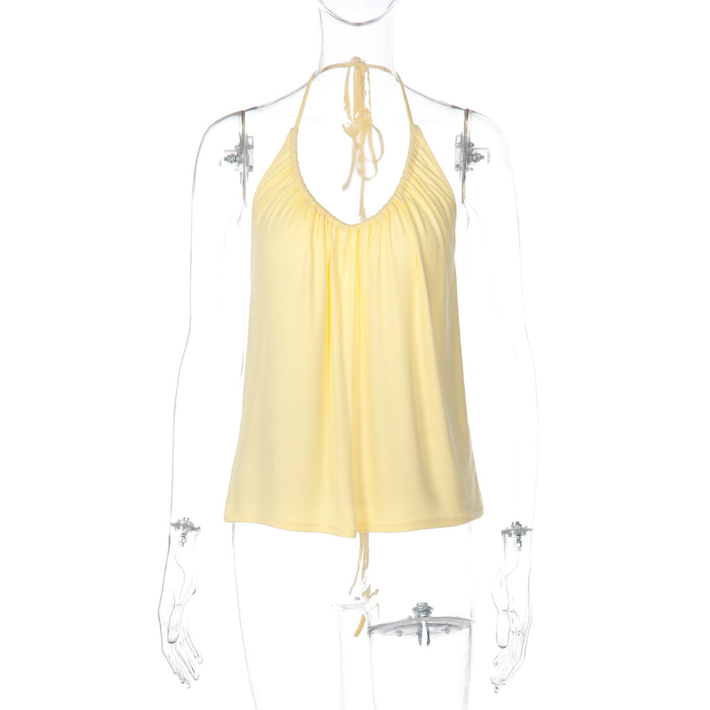 Deep V-Neck Backless Halter Top