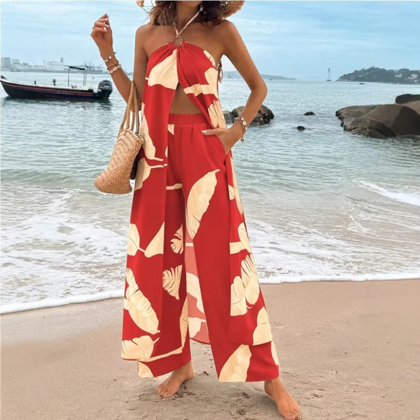 Resort Luxe Printed Halter Wide-Leg Jumpsuit