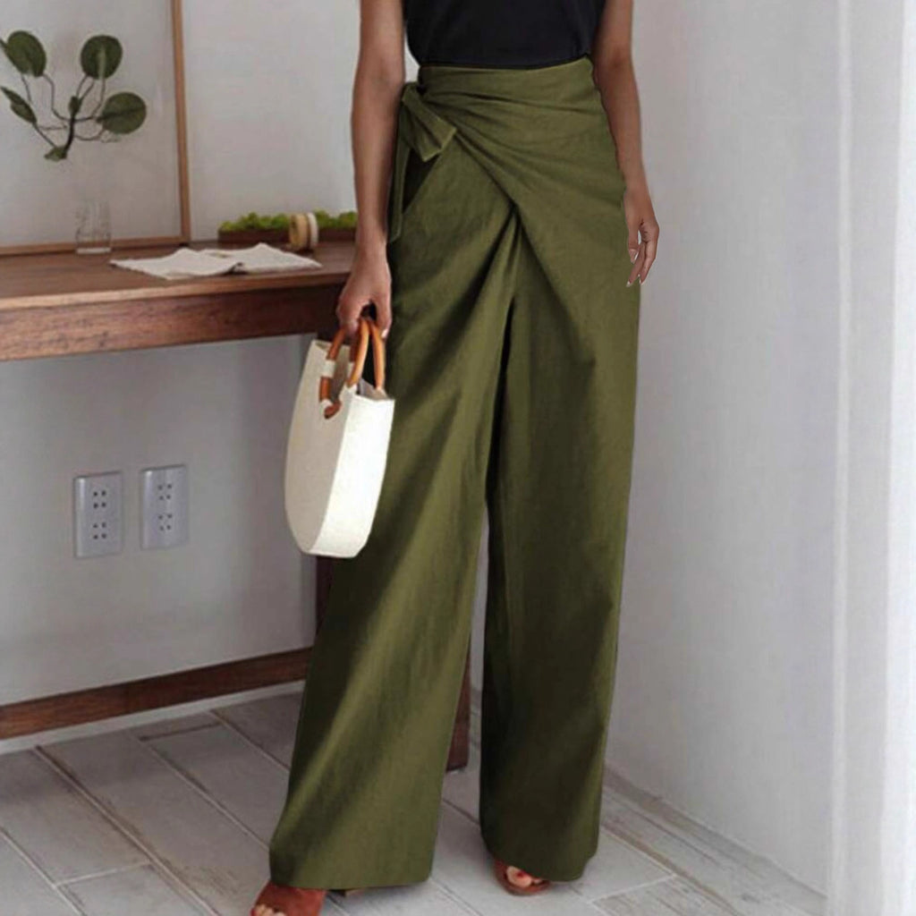 Bow-Tie High-Waist Straight-Leg Trousers