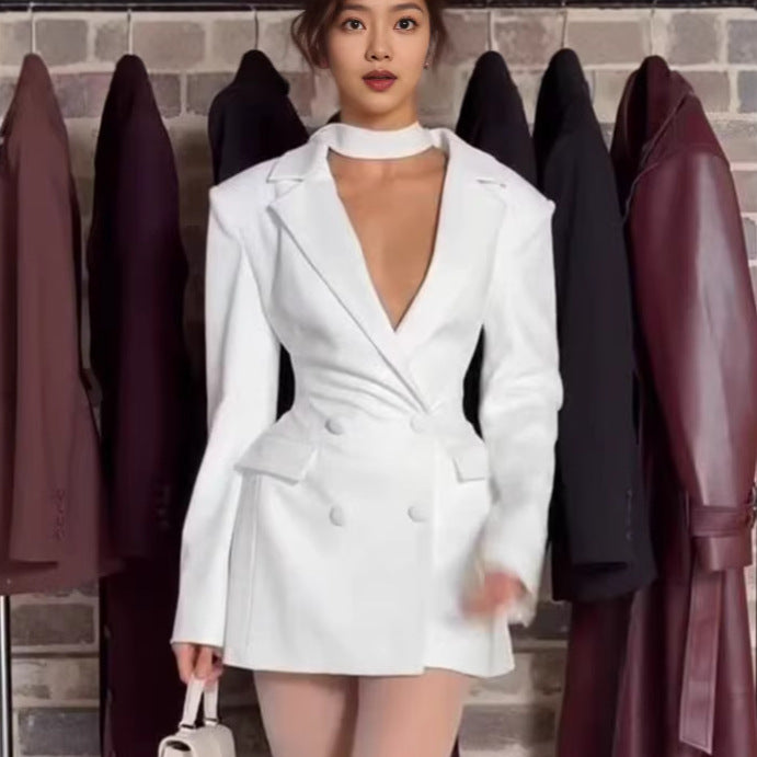 Deep-V Bloom-Waist Slim-Fit Midi Blazer