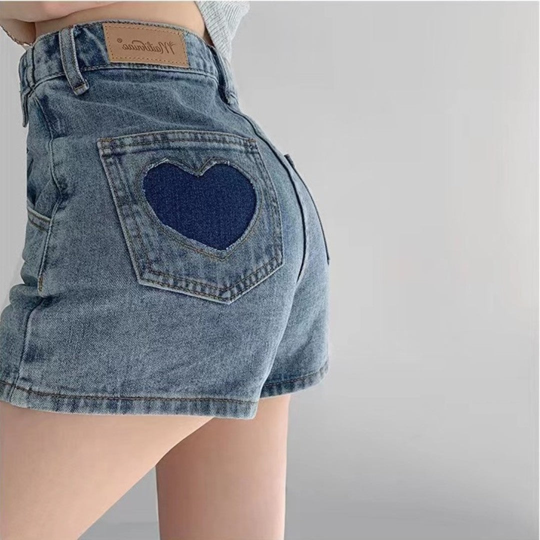 High-Waist A-Line Denim Shorts