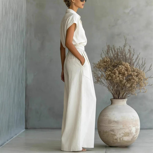 Asymmetric Cotton-Linen Shirt & Wide-Leg Pants Set