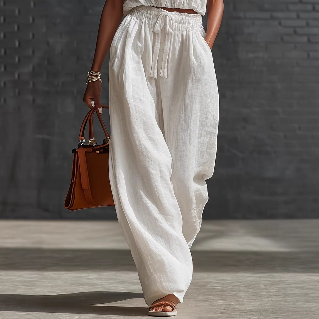 Sleeveless Off-Shoulder Top & Wide-Leg Pants Set